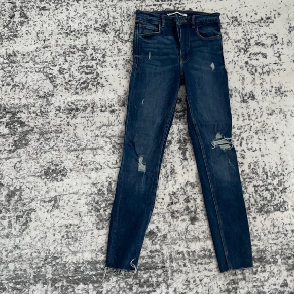 Zara dark blue skinny jeans with ripped details
